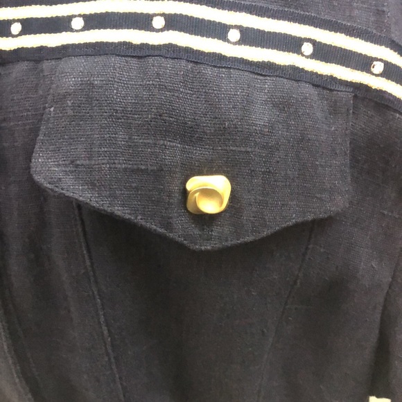 CACHÉ 💯% LINEN NAVY BLUE JACKET • GOLD BUTTONS • RHINESTONE TRIM • Sz L - Picture 5 of 15